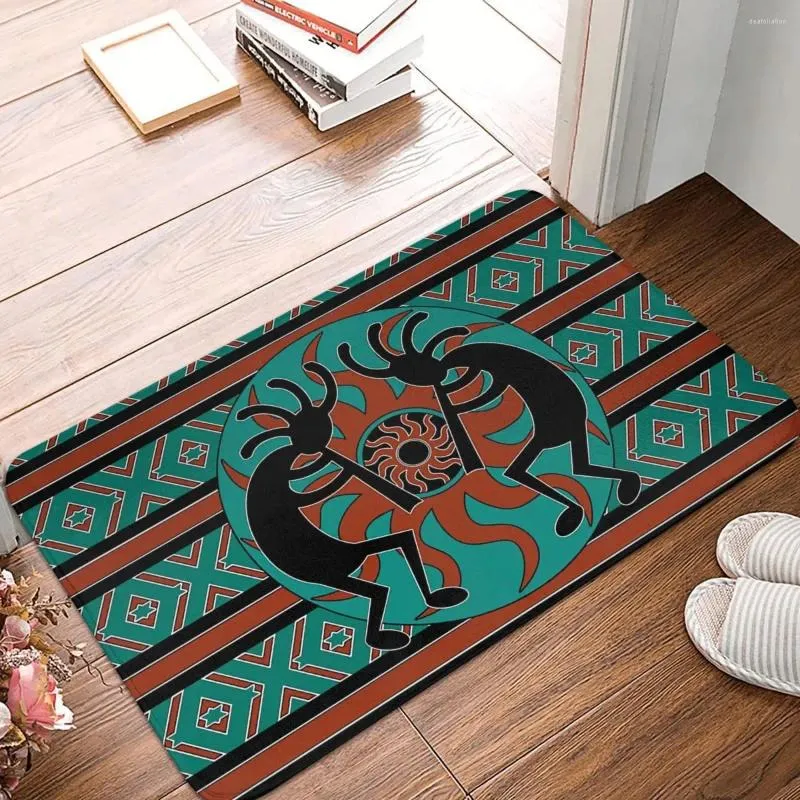 Carpets Teal Black And Brown Kokopelli Southwest Design Non-slip Rug Doormat Kitchen Mat Hallway Carpet Indoor Decorative