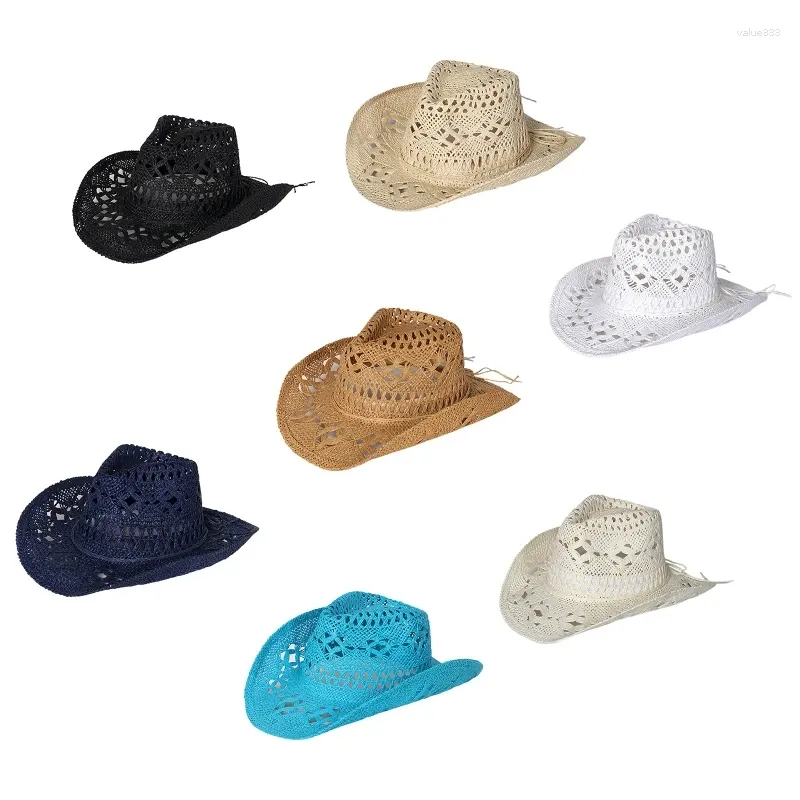 Berets Hollow Out Hand Mated Prew Taving Cowgirl Hat Novelty Cowboy Summer Beach Western Fancy Doids Accessoire