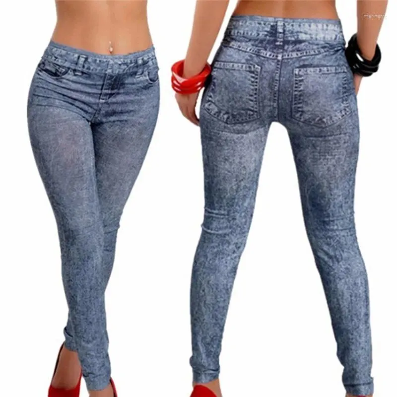 Dames jeans dames mode stretch plus lady's elastische ademende faux jean broek leggings