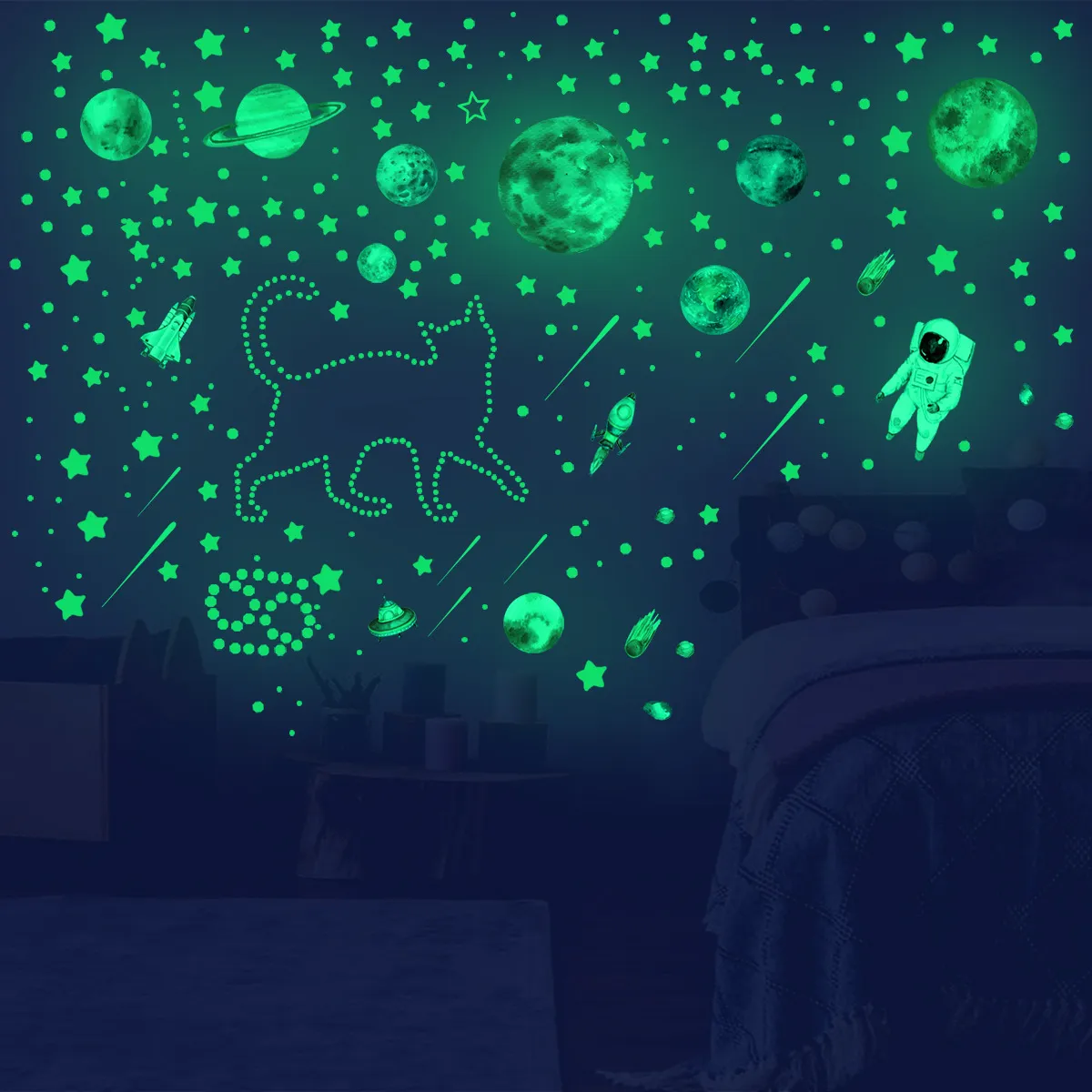 Starry Sky Astronaut Planet Star Dot Night Glow Wall Sticker Child's Child's Chambre Decoration Night Glow Glow Sticker