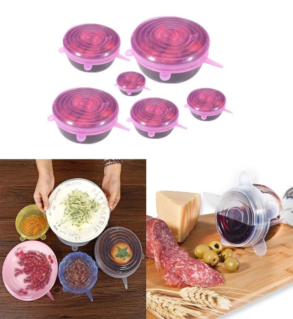 Universal Silicone Suge Lid 6pcs Easy Vacuum Seal Stretch Sealer Bowl Can Pan Pot Caps Cover Kitchen Cookware Accessories SXjun1329558