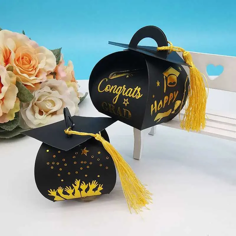 Geschenkwikkeling 25/50 Bachelor Hat Bags Candy Boxes Graduate Doctor Gift Packaging with Tassels for Celebration Party Decorationsq240511