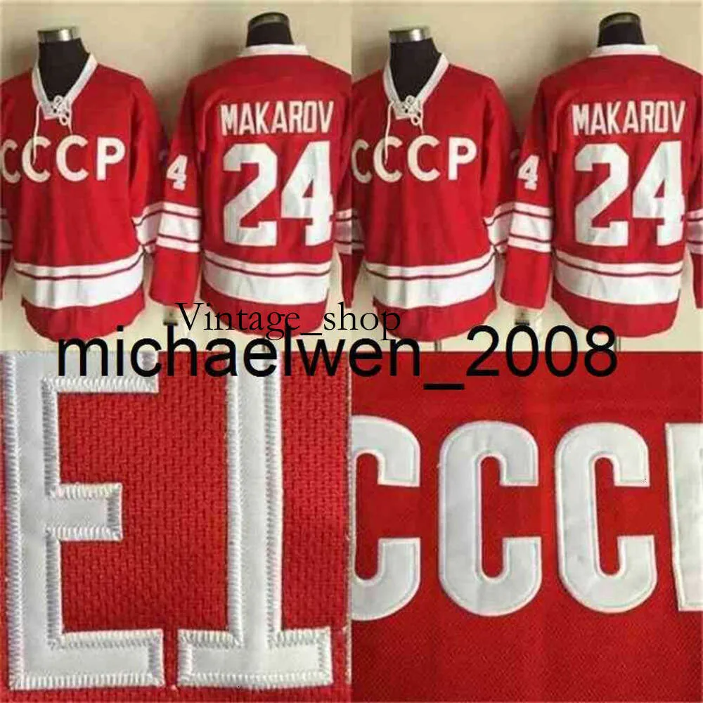 VIN WENG TOT QUALITÀ 24 SERGEI MAKAROV 1980 CCCP Russia Hockey Jersey MENS Maglie di hockey rosse cucite al 100%