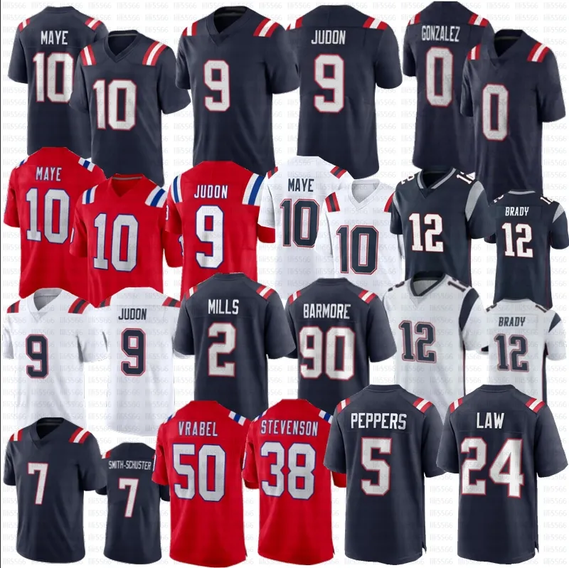 10 Drake Maye Matt Judon Fußballtrikot Juju Smith Schuster Stevenson Bailey Zappe Tom Brady Christian Gonzalez Barmore Strange Mills Randy Moss Baker Peppers