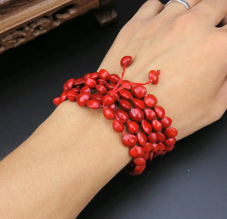 108 Natural Red Beans Lovesickness Beans Blood Bodhi Long String Buddha Bead Bracelet Men And Women Temple Fair Jewelry9103105