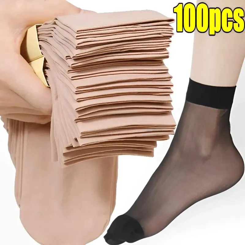 Chaussettes de femmes 20-100pc ultra-minces d'été transparent transparent de haute qualité élastique mince femelle dames invisible chaussette courte de la cheville
