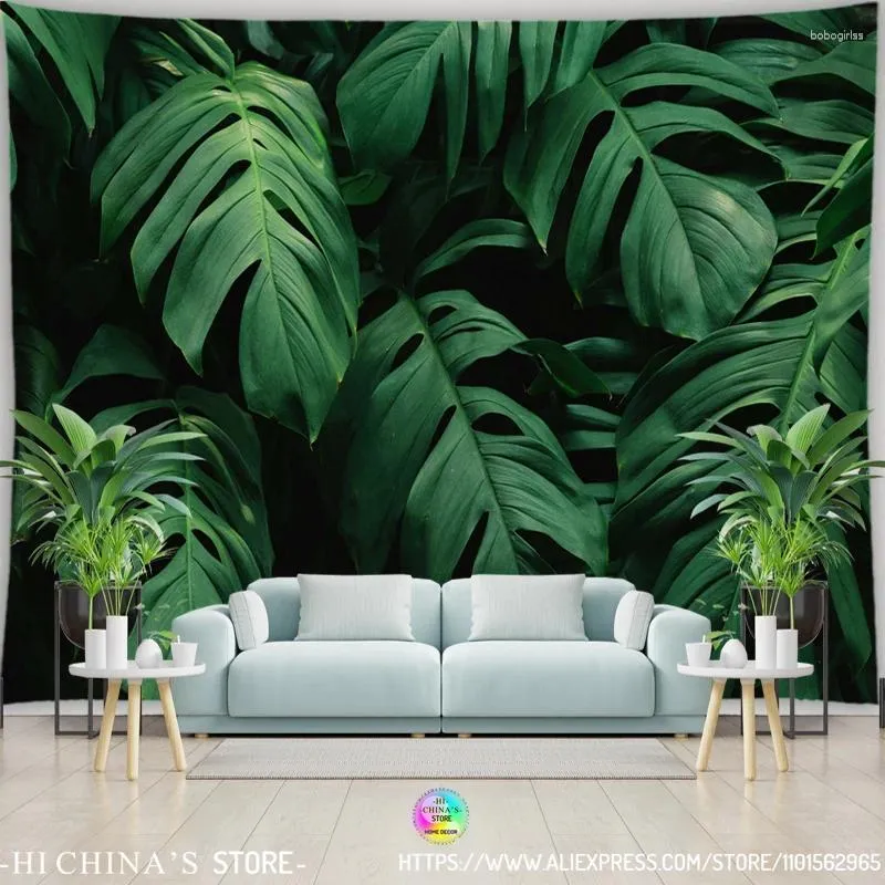 Tapisserier Natural Landscape Tapestry Tropical Leaf Palm Room Decoration Eesthetics Green Home Decor Bohemian Boho Mural Wall Hanging