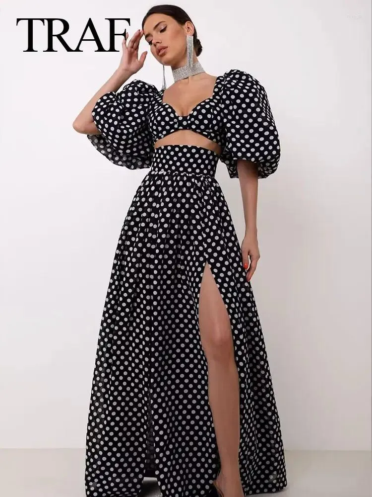 Skirt Suit Set Womens Vintage Polka Dot Printed Skirt Set, White