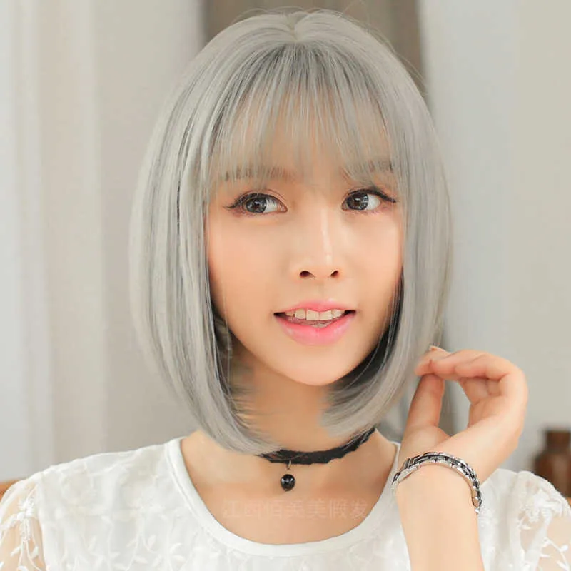 Wig damskie krótkie włosy Air Bangs Koreańska pokrywka głowy w peruce Krótkie kręcone włosy