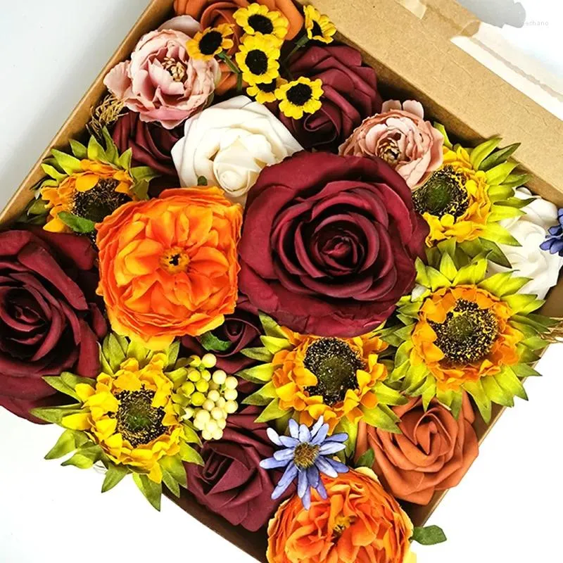 Dekoratif çiçekler diy dekorasyon yapay kutu combo buketler düğün çok kullanımlı gelin partisi dekor centerpieces ev