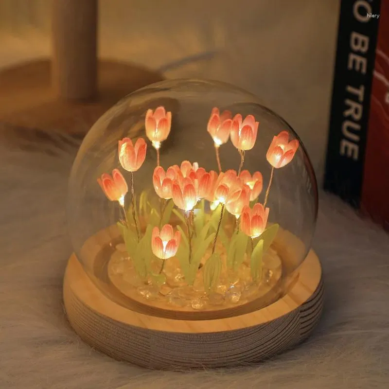 Fête favorable LED TULIP NIGHT Light Handmade DIY Lampe fleur de Noël de la Saint-Valentin Gift Amosphère Déskop décorations