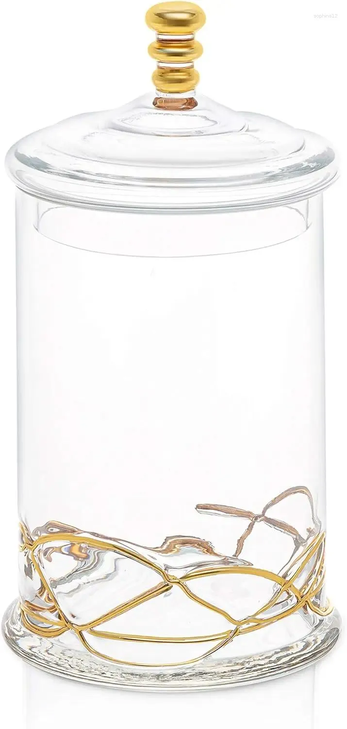 Bouteilles de rangement pot à biscuits avec couvercle en verre-14k conception d'or sur JAR-12 "h petit conteneur