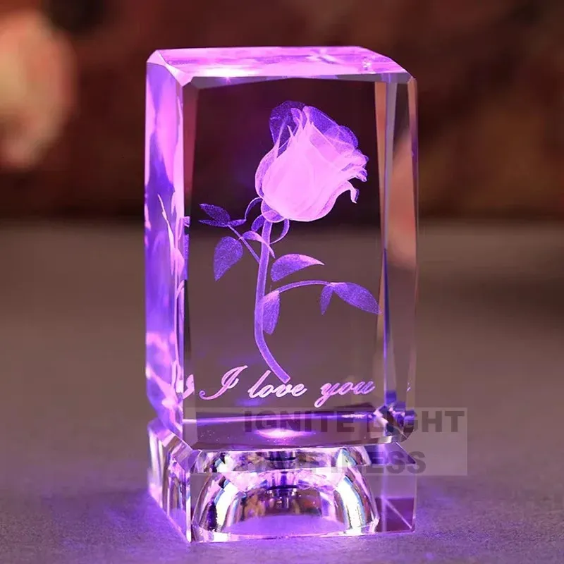 Crystal Ball 3D Rose Decoration Glow-in-the-Dark Bar Light Birthday Present Girl Custom Creative Carved Christmas Ambiance Light 240510