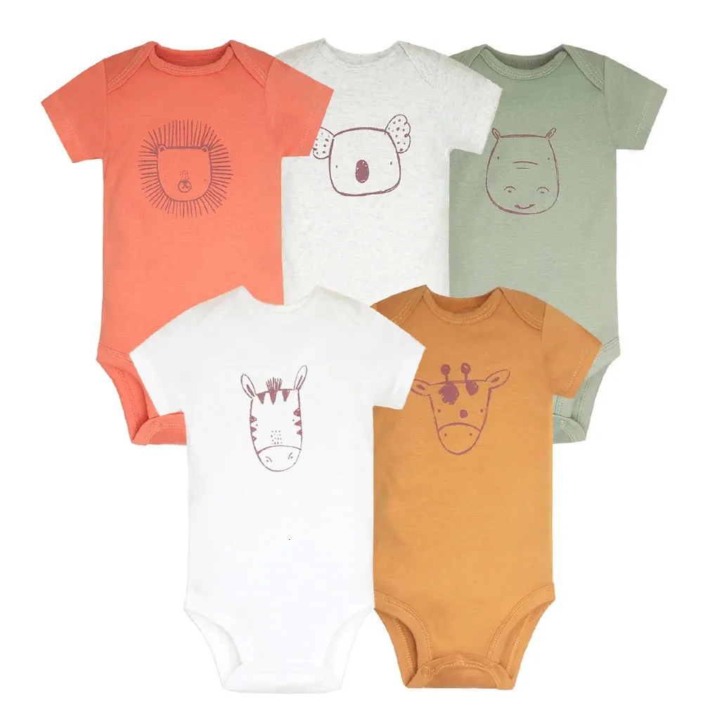 Zomer Baby Boy Jumpsuits 5pcslot Toddler Girl Bodysuit Clothing 100% katoen geboren kledingset Infant Bebe Rompers 6-24m 240511