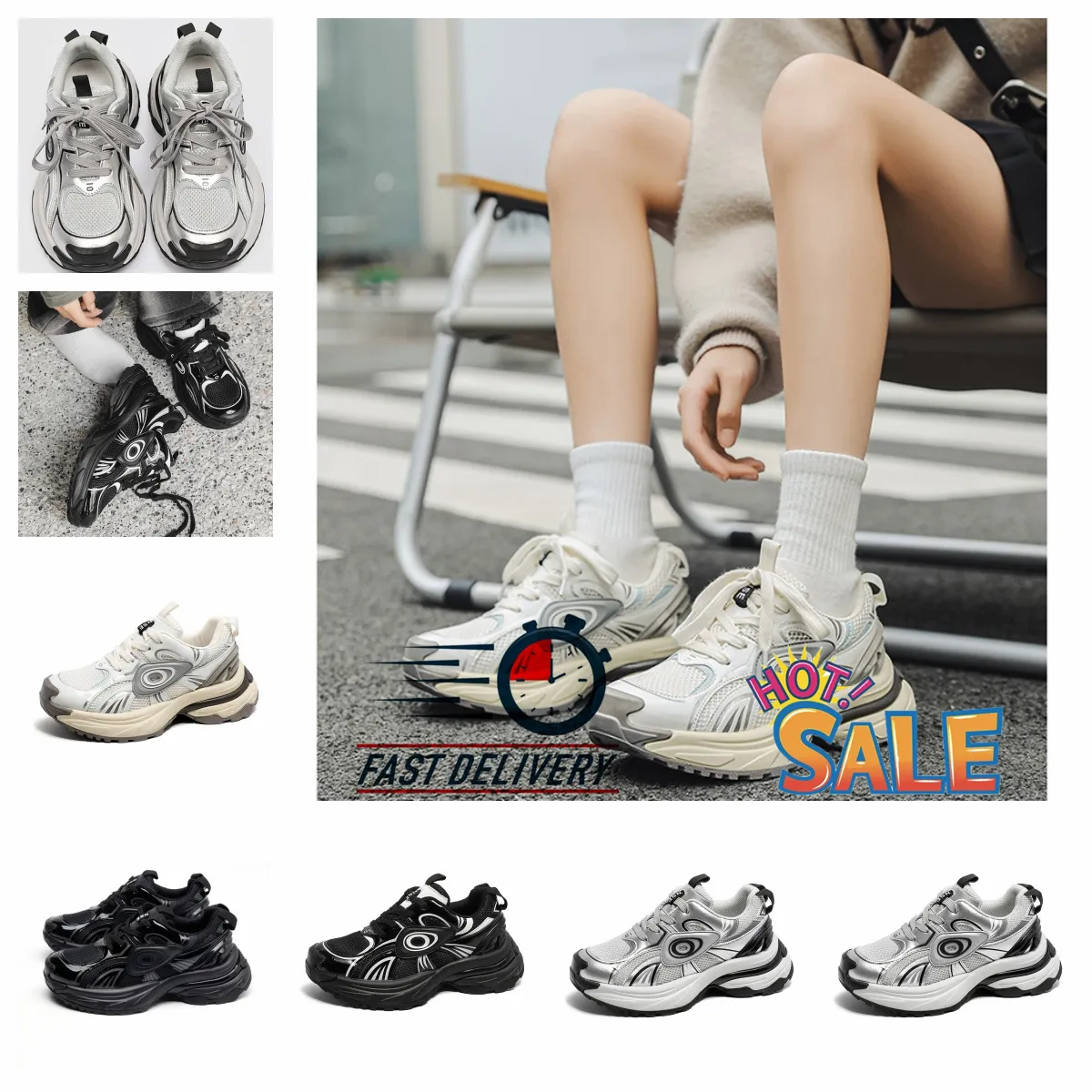 Chaussures de papa à semelles épaisses populaires Femmes Nouvelles baskets décontractées de Chine-Chic pour femmes Snefrette d'automne Sneaky Sneaker Sliver Couple 2024 EUR35-44