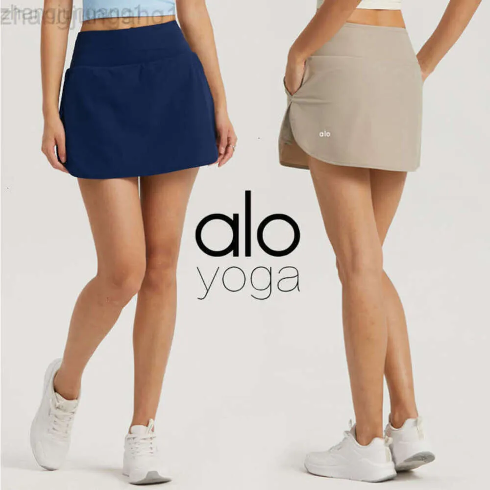 Desginer Als Yoga Aloe Skirt Dress Top Shirt Clothe Short Woman Sunscreen Tennis Springsummer New High Slimming Fake Two Piece Pants Womens Back Waist Pocket Sports S