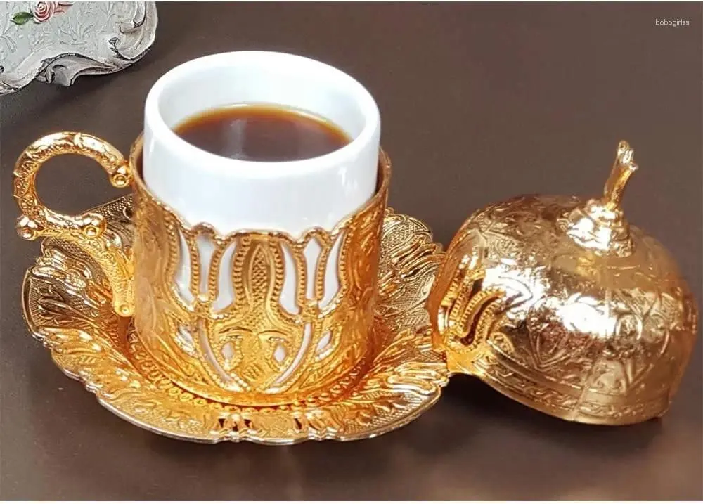 Kubki spodki (12 kolorów) Turecki grecki marokański arabski arabski Demitasse Coffee Espresso Cup i spodek z uchwytem pokrywką wewnętrzną porcelanę do serwowania