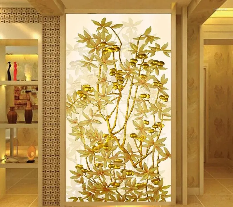 Оконные наклейки на индивидуальное размер стеклянная пленка пленка арт золотой дерево непрозрачный самоклеящий