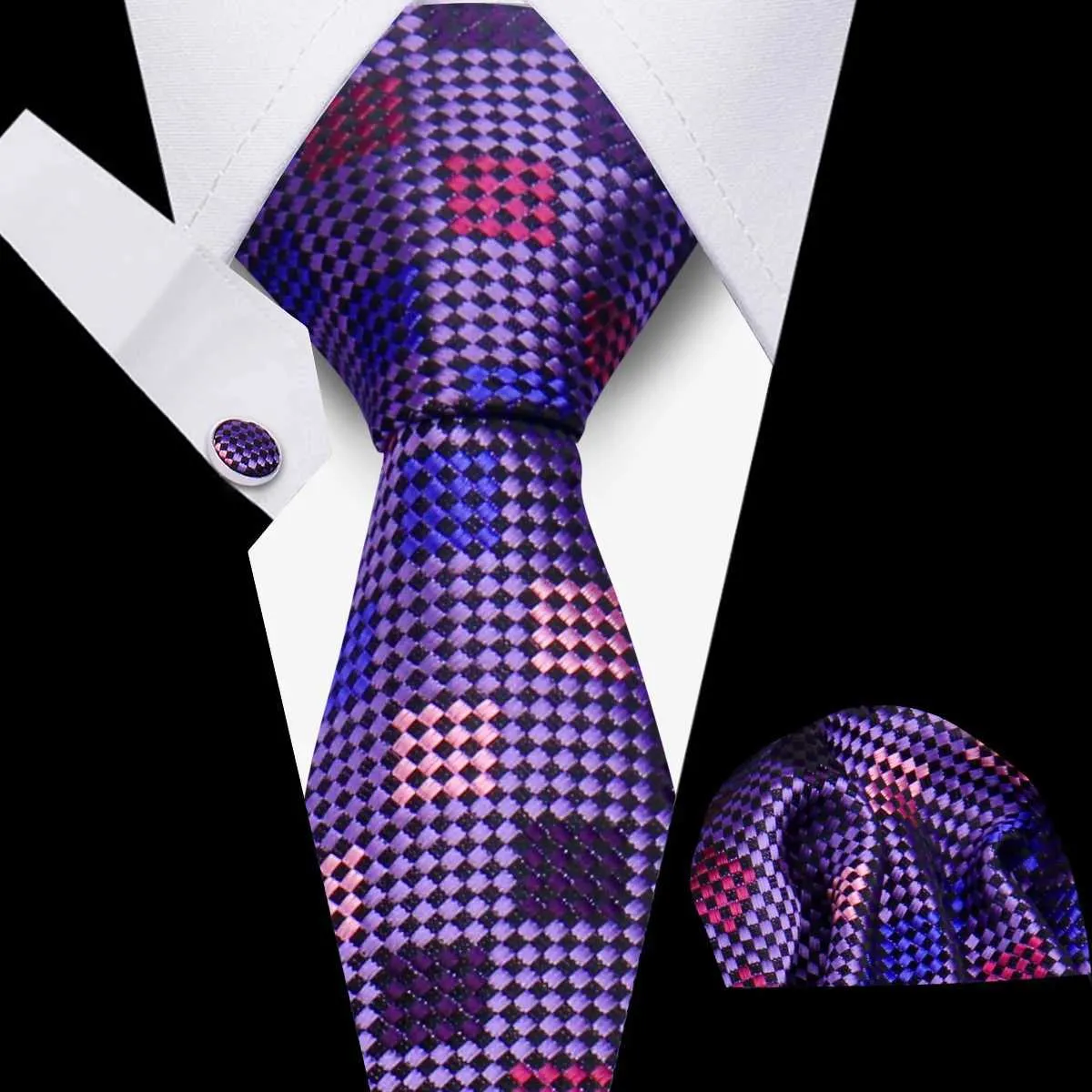 Set à cravate de cou Huissi 3 pièces bleues Business 100% Silk Homme Tie Set Necktie Men de luxe Forme Mariage de haute qualité
