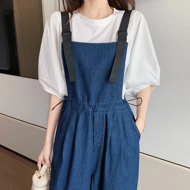 Women's Jeans 2024 Summer Waist Retraction Women's Denim Strap Pants Women High Temperament Jumpsuit Set