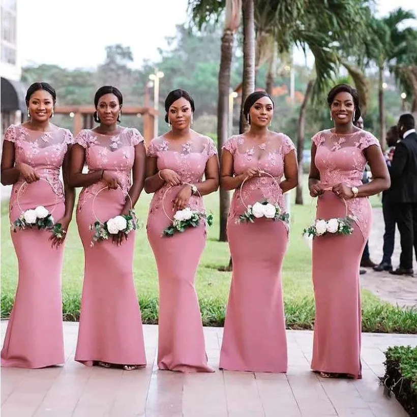 Sirène rose longue robe de demoiselles d'honneur ruchées de la plage d'été invité de mariage plus taille de chambre d'honneur robes de bal robes de bal 235n