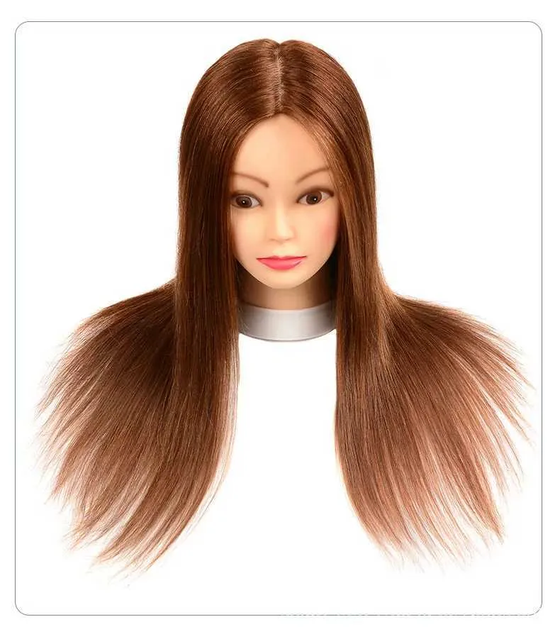 Головы манекенов 100% искусственные волосы Human Model Head для тренировок соло парикмахера виртуальной куклы практикуют прически Q240510
