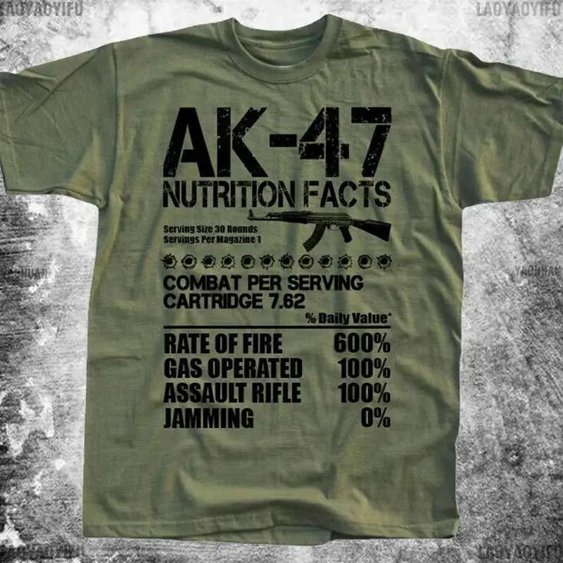 Men's T-Shirts Unique Russian Kalashnikov AK47 Assault Rifle Nutrition Facts Graphic T Shirts Man Summer Cotton Short Slve O-Neck Men T Shirt T240510