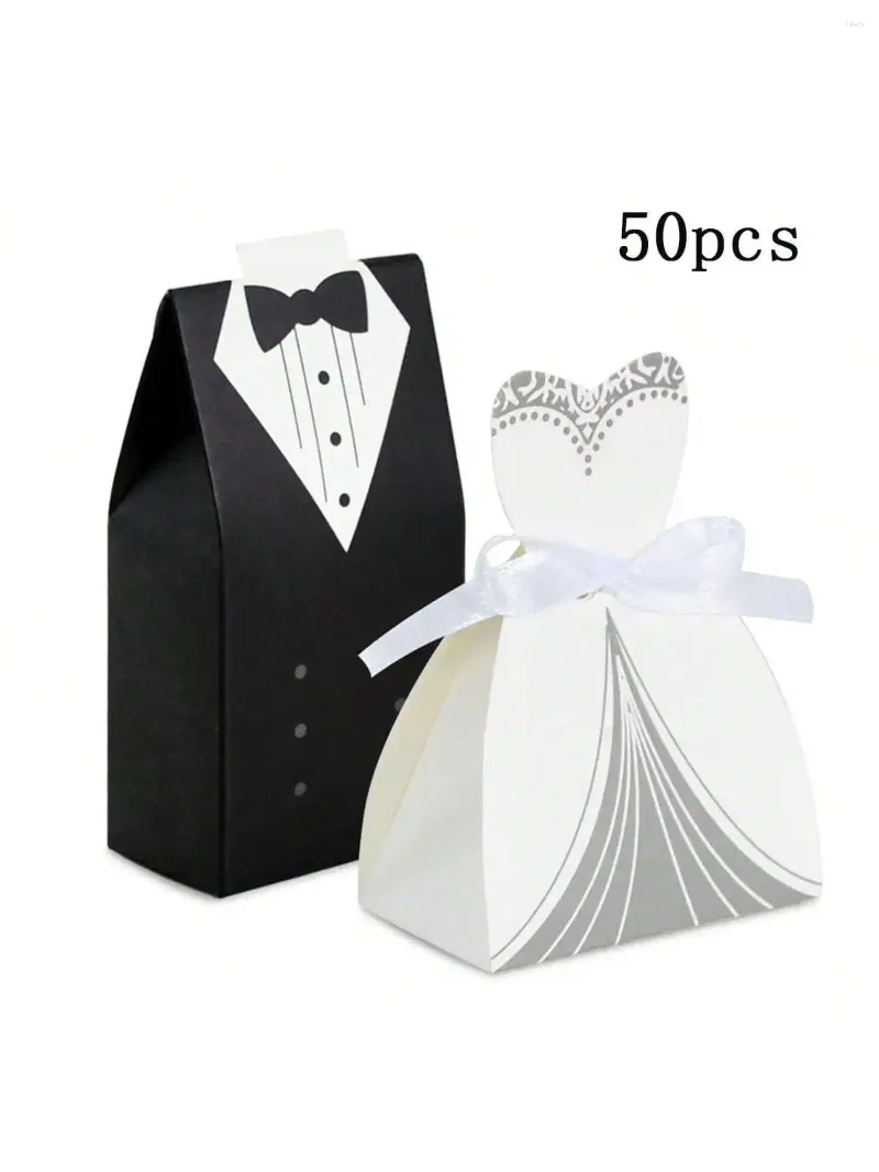 Gift Wrap 50pcs Wedding Favor Boxes Small Party Bride And Groom Candy ForDress Tuxedo
