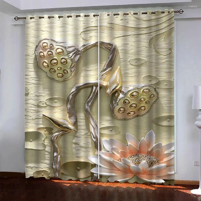 Curtain 3D Printed Botanical Embossed Lotus Shading Window For Children'S Living Room Bedroom Kicthen Door Hall Home Decor