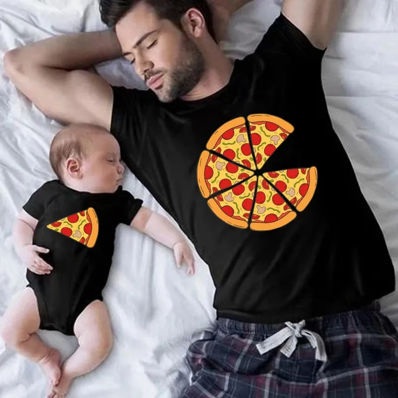 Pizza et transerie drôle Famille Famille Assortie Shirts Cotton Dad Da fille fils Kids Tshirts Baby Rompers Pères Day Gift 240507