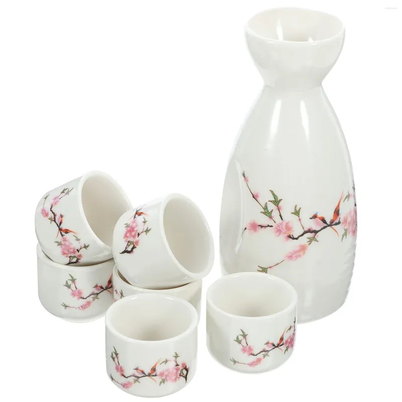 Copos de vinhos Conjunto de cerâmica Retro Saki Kettle Cup Rice Pote Sake Glass Japanese estilo chá branco