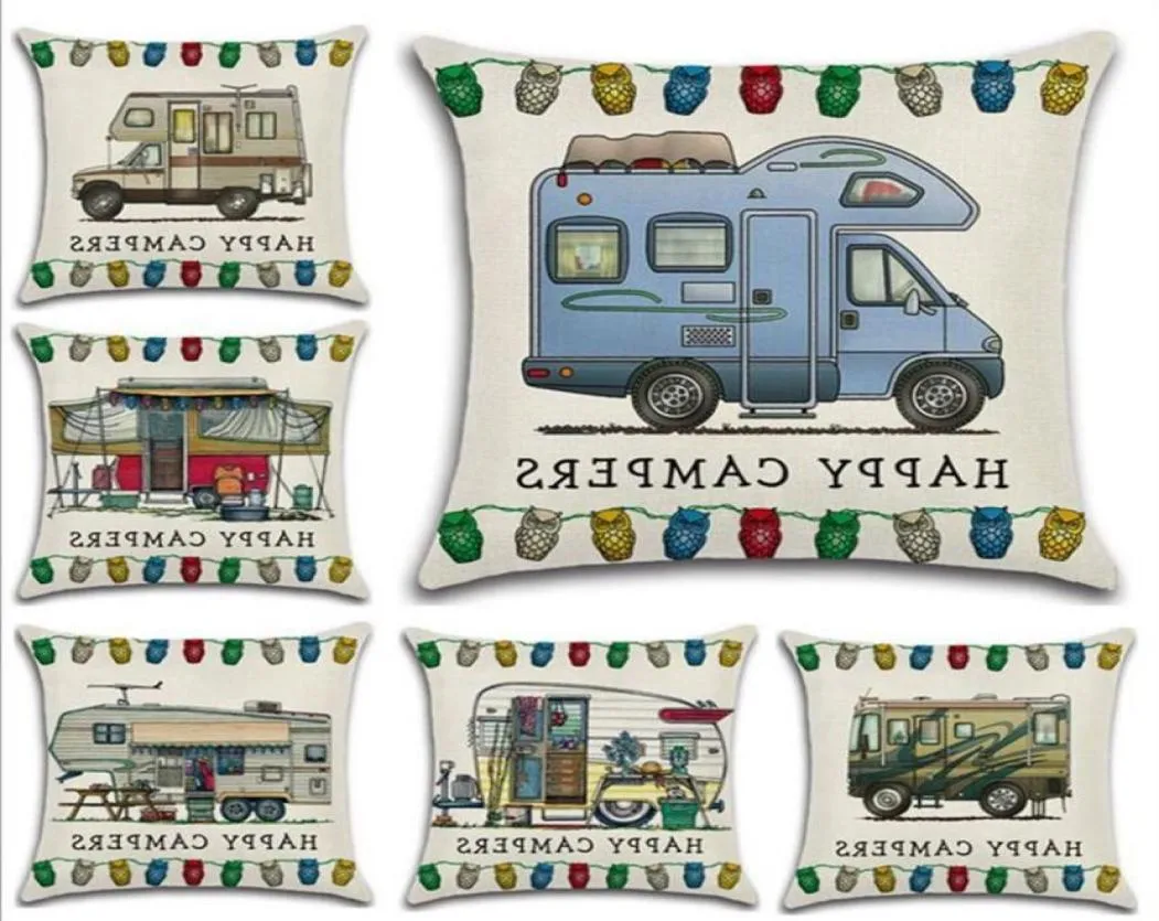 Happy Campers Pillow Case Linen Square Throwlows Cover Cover Cushion Covers с застежкой на молнии.