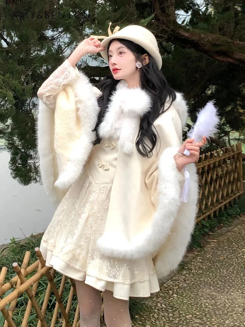 Winter Cape Blazer Outfits Kawaii Elegant Women's Winter Plush