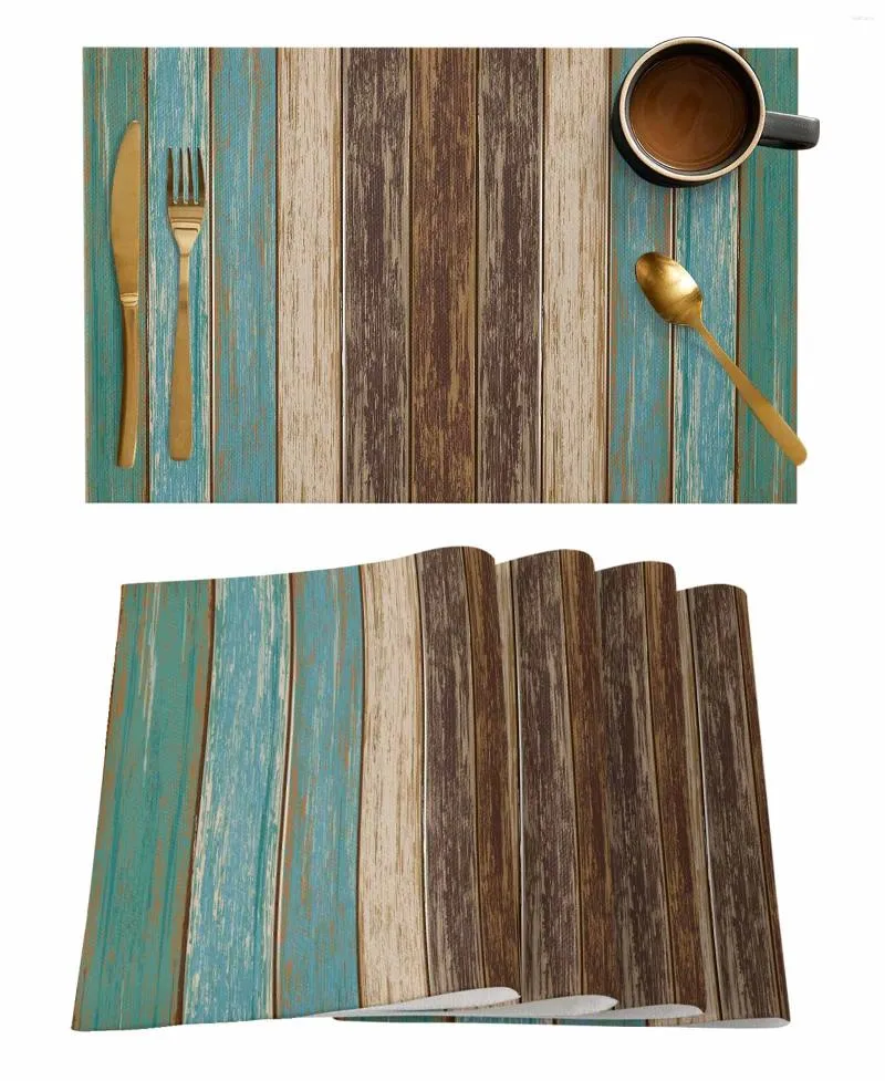 Tischmatten Grün Retro Holzkorn Küchengeschirr Tasse Flaschen -Placemat Kaffeebads 4/6pcs Desktop