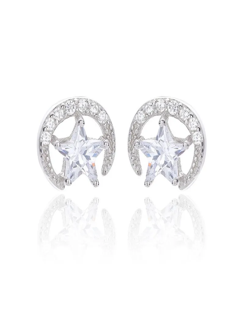 Hypoallergenic Sterling Silver 925 Star Moon Crystal Stud Earrings Luxury Designer Jewelry Earrings 672085837642