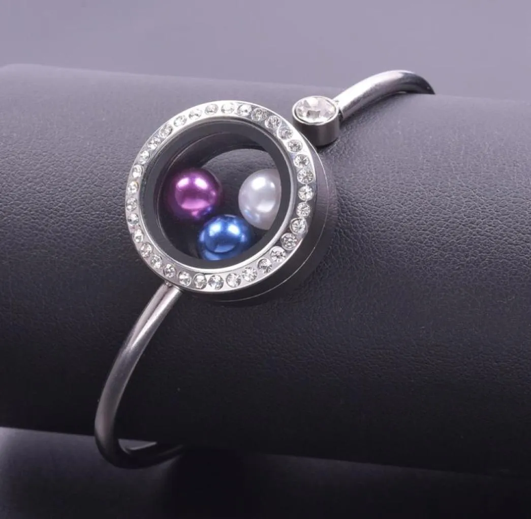 Bedelarmbanden 5pcslot 25 mm roestvrij staal kristal ronde glas geheugen zwevende charmes gemakte armband armband voor vrouwen FE2235972