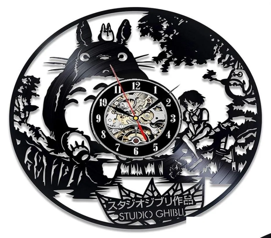 Wall Clocks Studio Ghibli Totoro Wall Clock Cartoon My Neighbor Vinyl Record Clocks Watch Home Decor Christmas Gift For Children Y9828007
