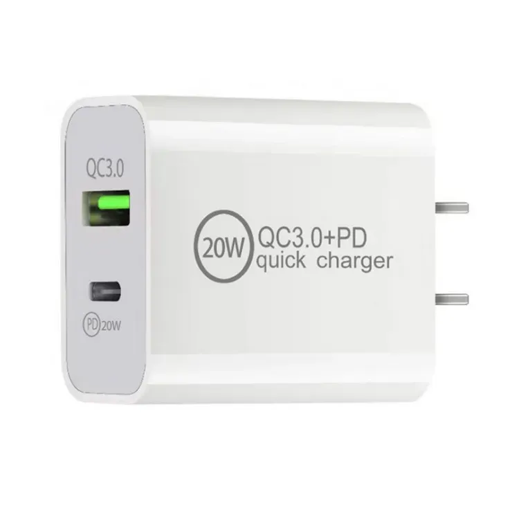 Resadapter Väggladdare 20W PD 3.0 USB C till C Fast Power Plug -adapterkabel för iPhone Samsung Huawei Xiaomi US EU Plug vit färg