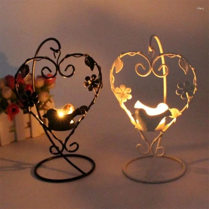 Titulares de vela Titular vintage Iron Heart Heart Bird Decorative Table Piece Central Treatight Stands For Lovers Gifts