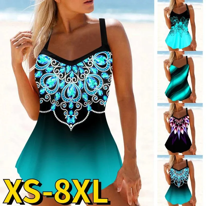 Damenbadebekleidung 2024 Vintage Bikini Sommer Design Druckbadanzug zweiteiliger Strand Beach Women Women High -Tankini Badeanzug