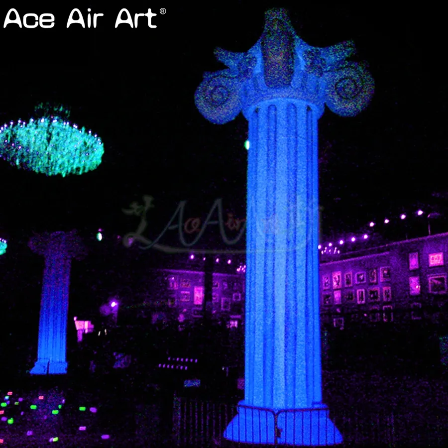 Decorazione di colonne gonfiabili a terra promozionale all'ingrosso con luci a LED e soffiatore d'aria libero per eventi o palcoscenici realizzati in Cina