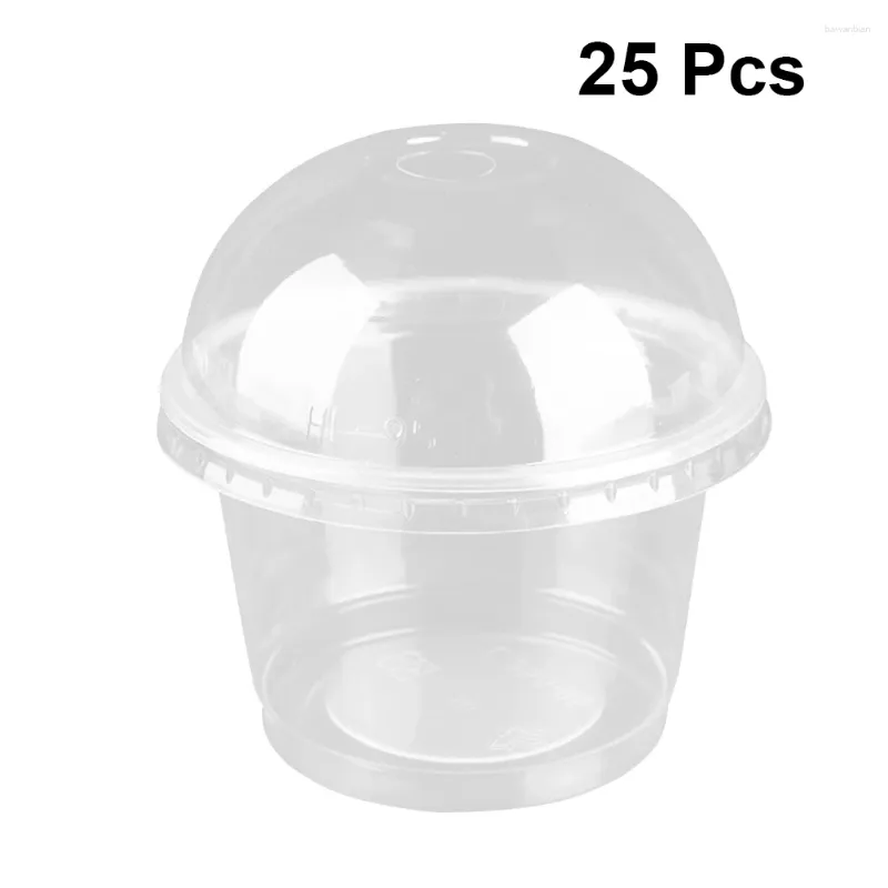 Engångskoppar Strån sallad kopp transparent plast dessert skålbehållare med lock och sked för tesaft cocktail glass mousse