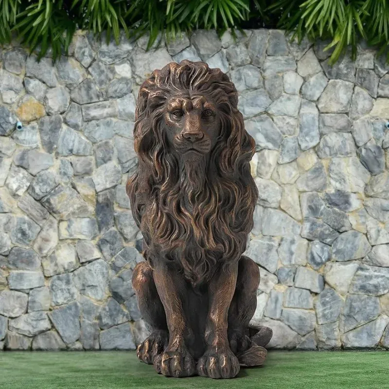 Dutrieux Guardian Lion Garden Statue Outdoor Sculpture Dekoracyjne brąz 20,5 H Statua 240510