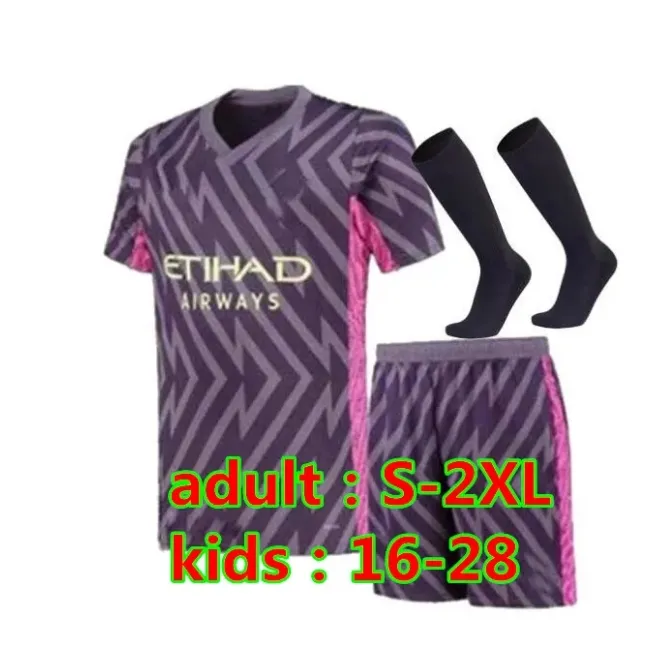 23 24 25 Haaland Soccer Jerseys Grealish Sterling Mans Cities Mahrez Fans Version Gk Kit de Bruyne Foden Football Shirt Kid Kit Uniform Green Purple Goalsecheera