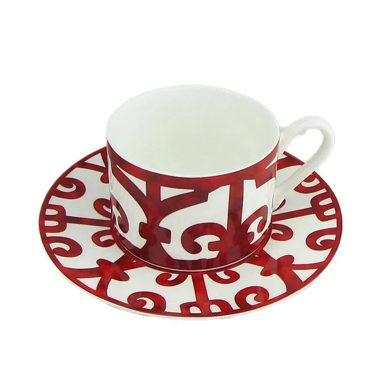 Porcelain steak plate, coffee cup and Saucer Bone Chinese cutlery set, Western food tray with red pattern