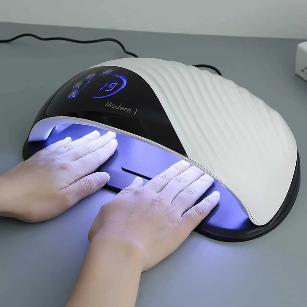 Nail Dryers 180W Modern1 UV Gel Nail Lamp LED Nail Dryer LCD Display Ice Lamps Curing Gel Polish Two Hands Lamp 69pcs Beads With Fan T240510