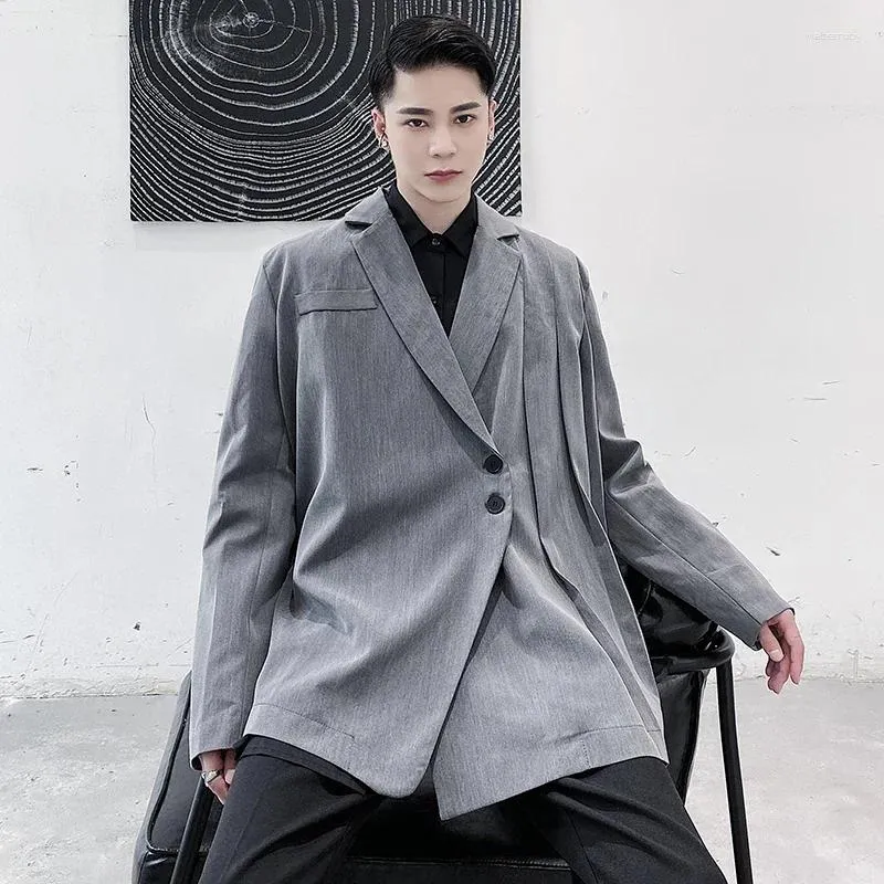 Ternos masculinos moda moda assimétrica design blazer casaco original elegante cor de cor sólida personalidade coreana casual lz1901