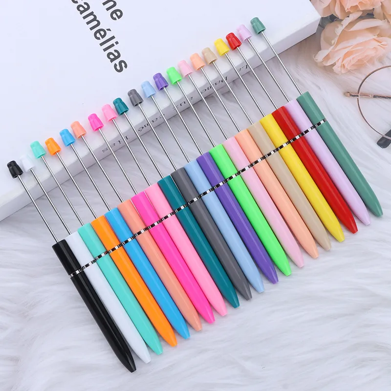 Fancy Slim Plastic Beadable Ballpen Sortment Candy Gentle Multi Colors Lägg till en pärla dekorerad pärlor med barn barnskrivningsverktyg Slimline pärlor penna