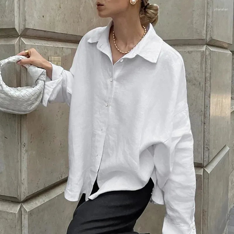 Women's Blouses Autumn Fashion White Blouse Cotton Linen Shirt Women Turn Down Collar Tops Casual Loose Long Sleeve Clothes Blusas 29370