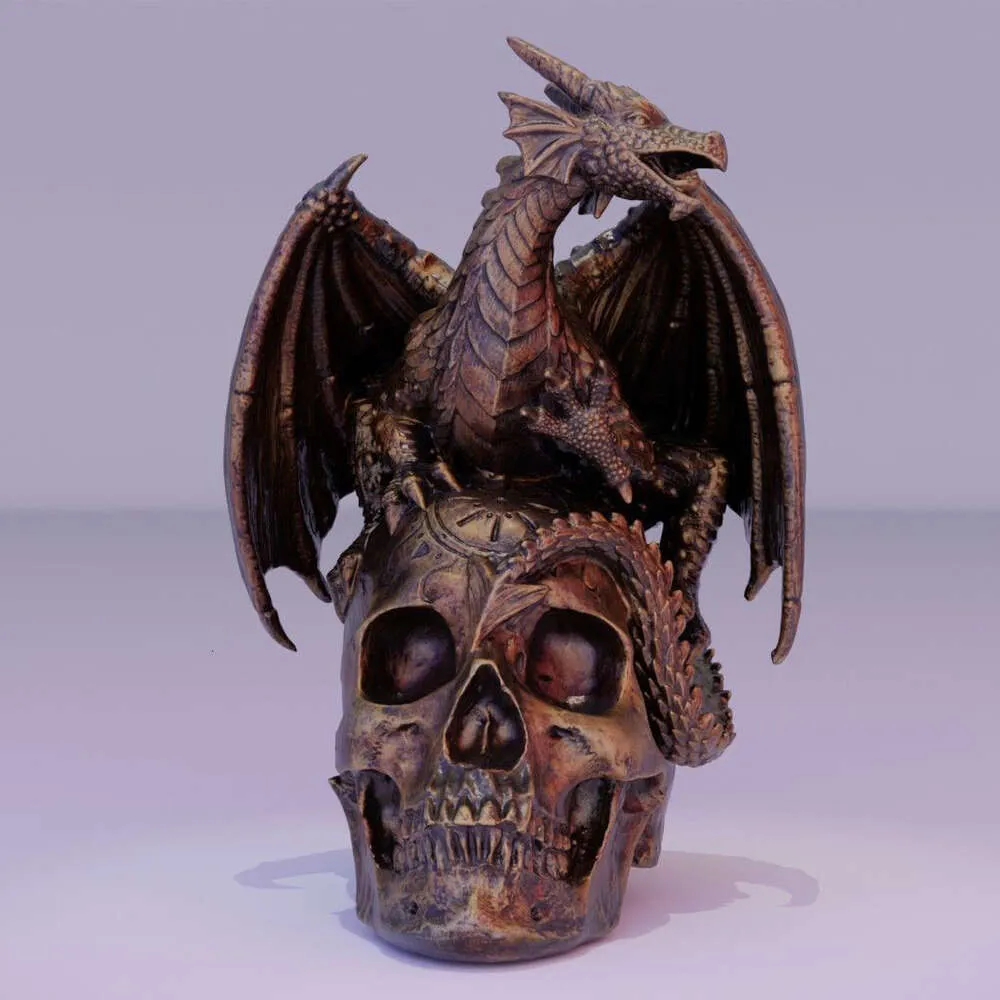 Novo produto Flying Skull estátua resina artesanato escultura para desktop dragão decoração de dragão